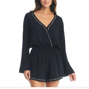 Bar III Black/Silver Tell Me About It Stud Cover Up Romper